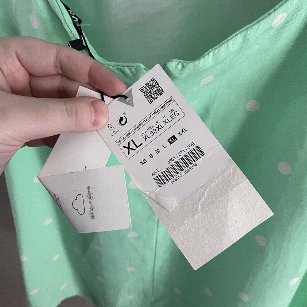 Zara XL Green Polka Dot Linen Blend Square Neck Strappy Tie Back Mini Dress NWT - Picture 9 of 11